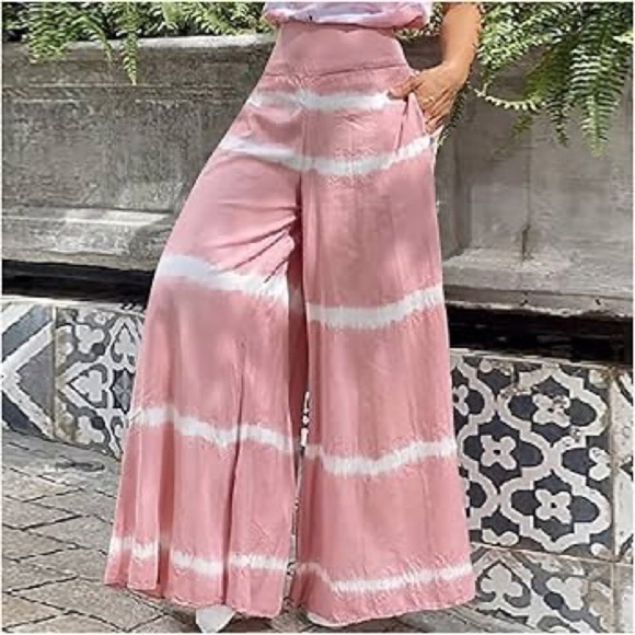 BeachLunchLounge Pull On Wide Leg Pant Pink White Tie Dye XL - Picture 10 of 10